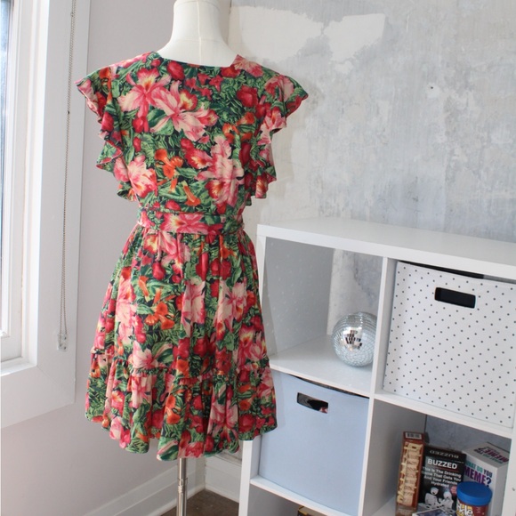 MAJORELLE red and green floral print dress - Picture 2 of 5